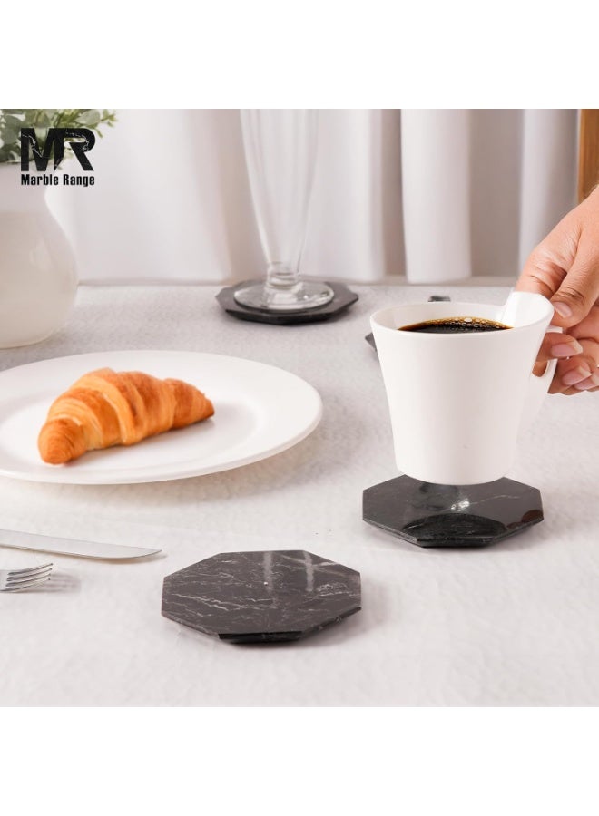 MARBLE RANGE Handmade Black Marble Coasters Set of 6, Drink Coasters with Holder for Dining Table, Coffee Bar Accessories, Home Décor, Perfect for Kitchen, Living Room, or Gift - Image 2
